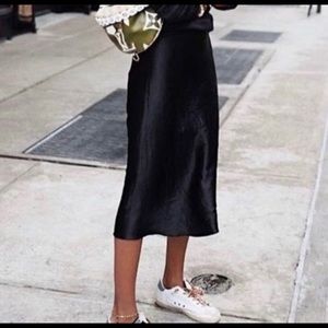 Zara silk black midi slip skirt size small NWT